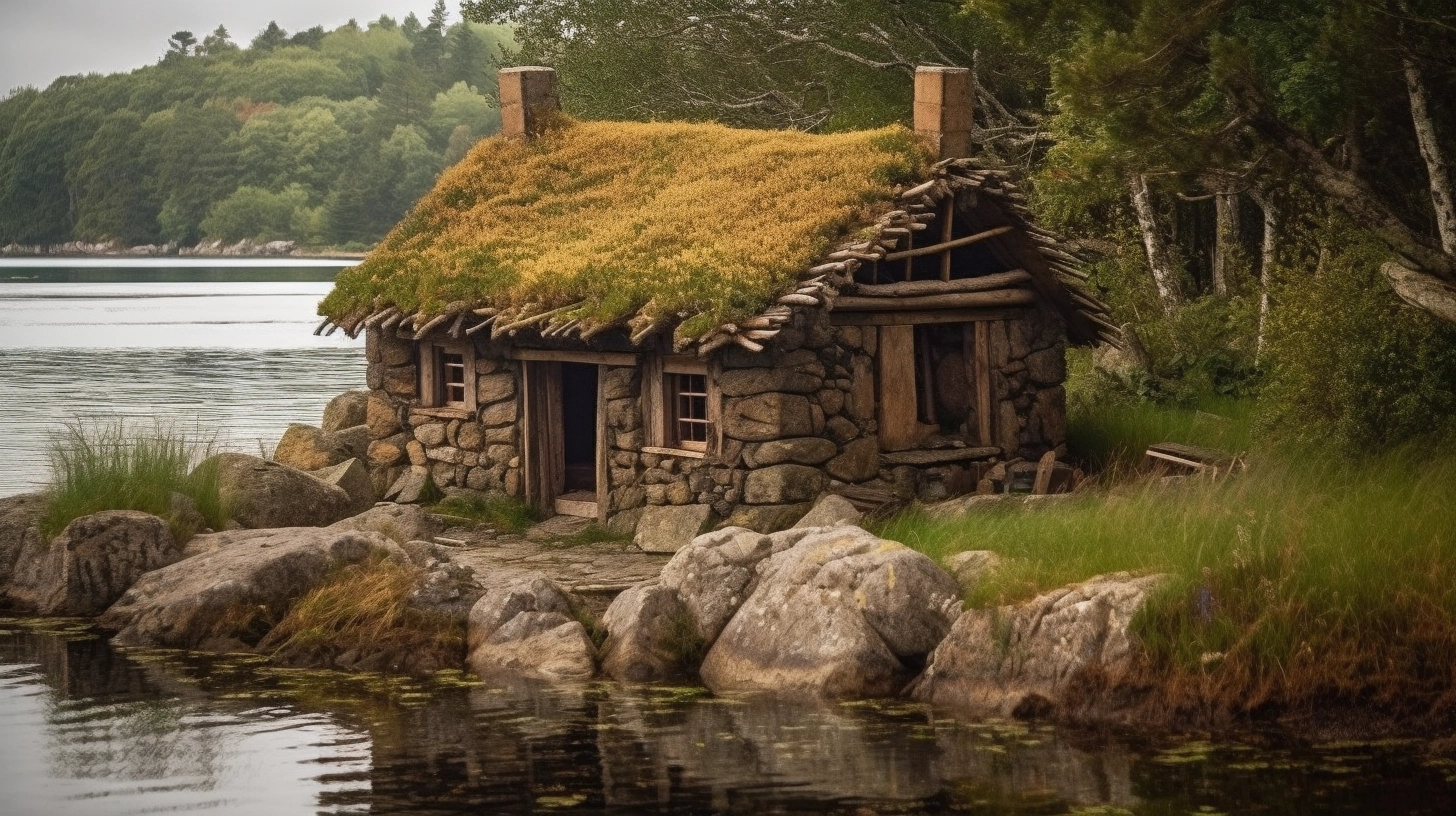 Interpretation of how a simple cabin on the Isle of Innisfree would look